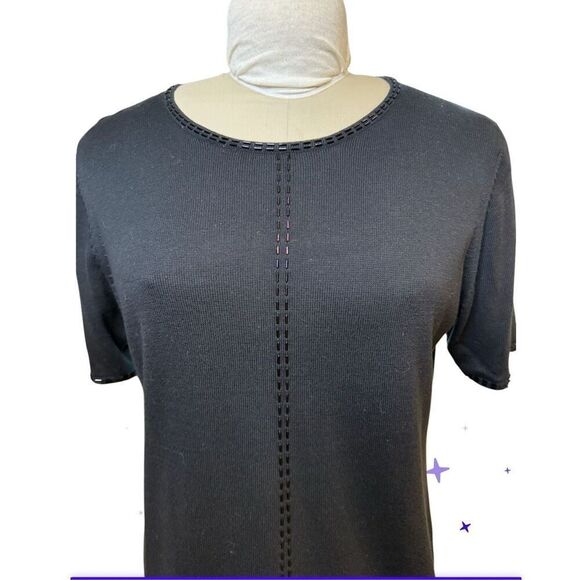 Gladys Bagley Knit Top Sz. XL Beaded Neckline/Center Black Vintage - Picture 2 of 7